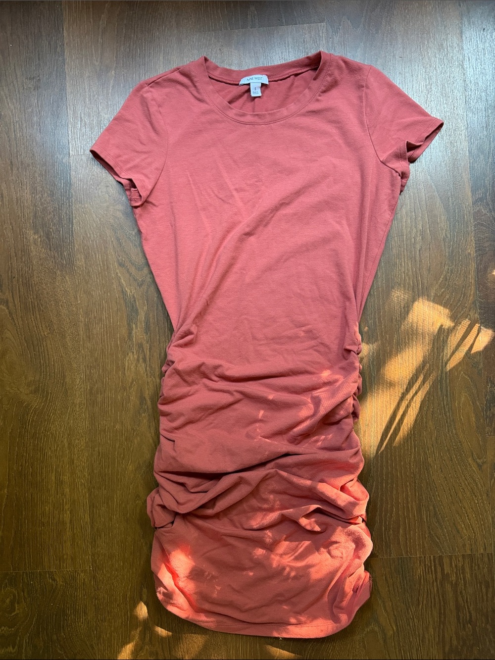Nine West Ruched Short Sleeve Tunic Dress - Coral